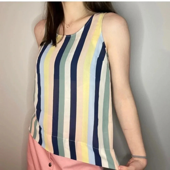 Primark Colorful Kawaii Vertical Striped Tank Blouse Size 14 - Picture 1 of 5